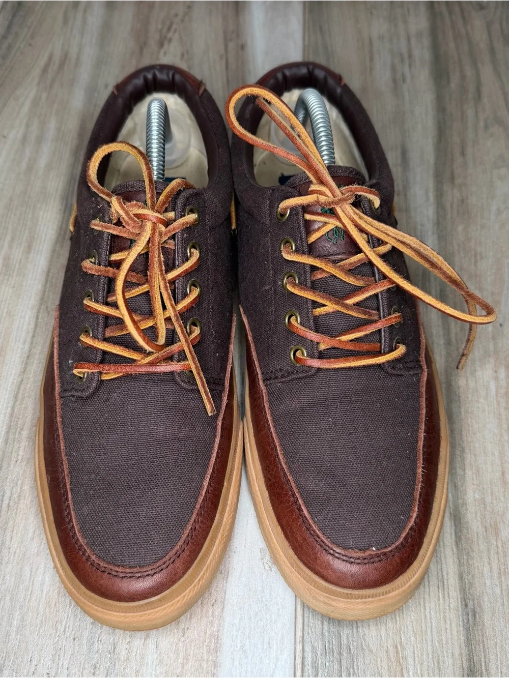 Polo by Ralph Lauren Vance Side Lace Sneaker Shoes Leather Canvas Brown Mens 10D